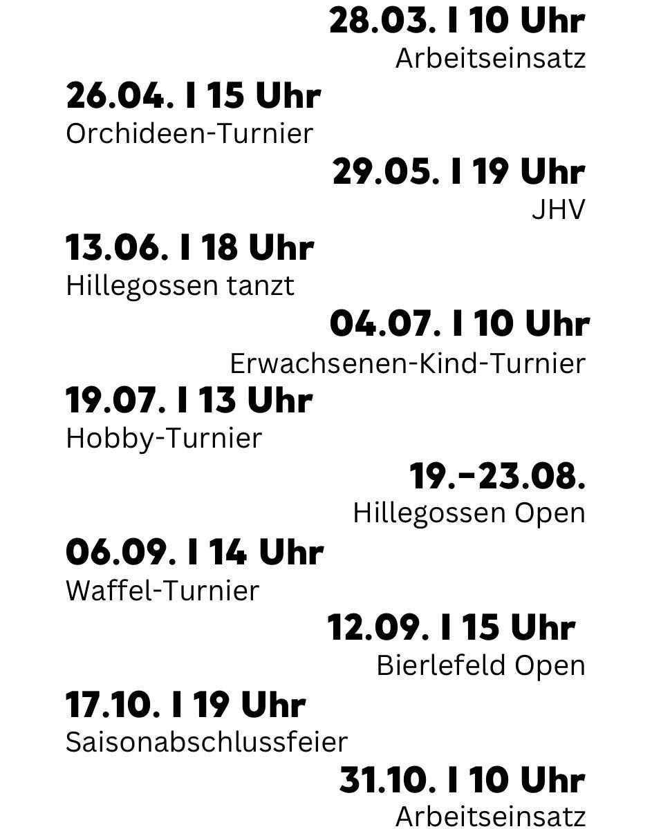 Sommersaison 2026 - Tennis TuS Einigkeit Hillegossen